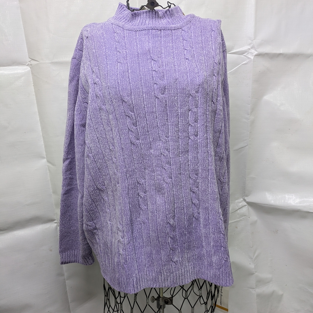 Alfred Dunner Lavender Cable Knit Turtleneck Sweater